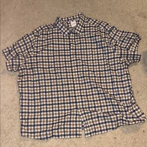 Men's Plaid Button-Down Shirt in Blue and Tan